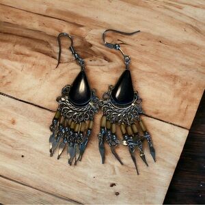 Onyx and bamboo dangle earrings